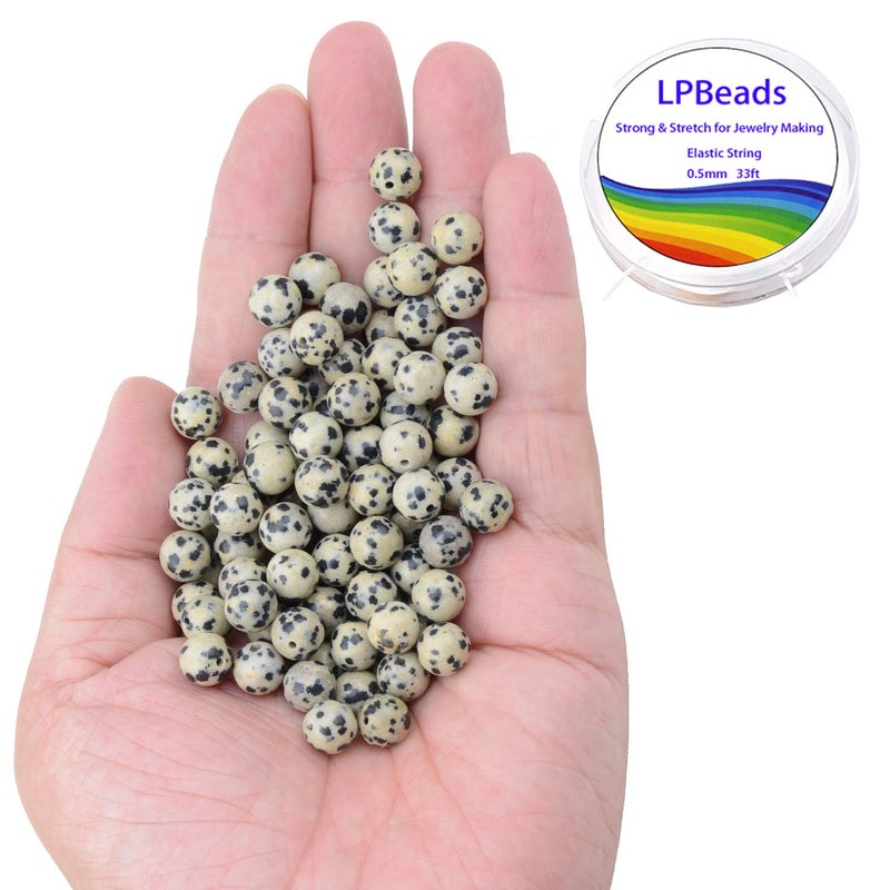LPBeads 100PCS 8mm Natural Dalmatian Beads Gemstone Round Loose Beads for Jewelry Making with Crystal Stretch Cord - Image 2
